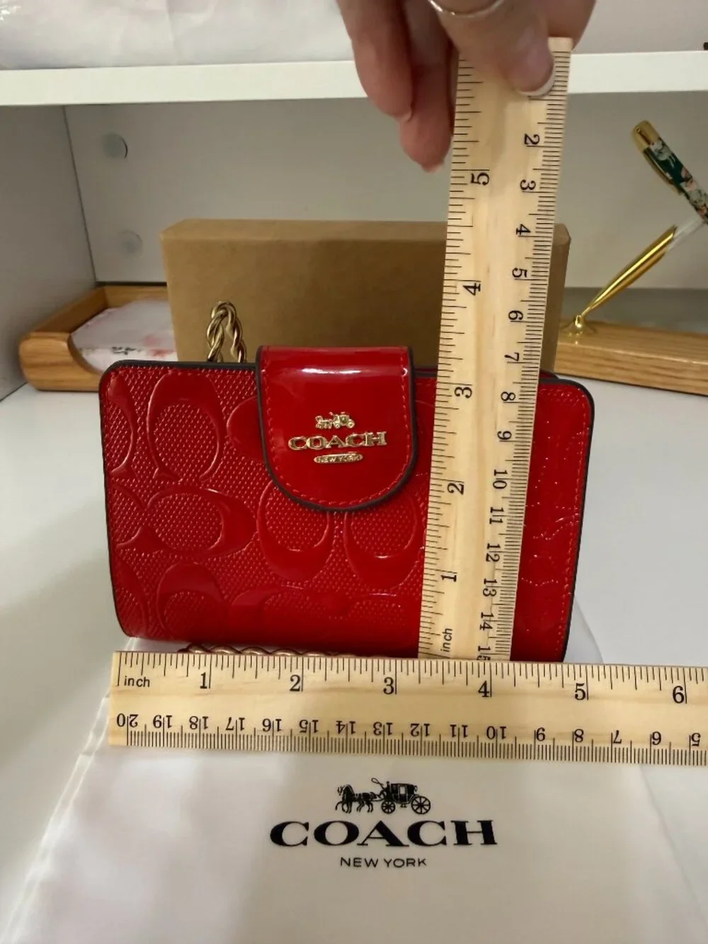 Coach Nina Wallet In Signature Glossy Red Patent Leather